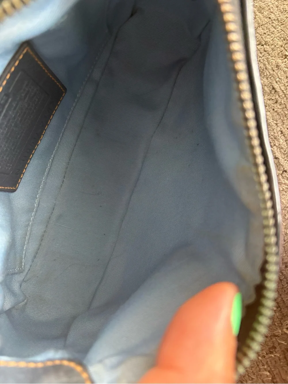Coach Navy Signature Stripe Shoulder Bag with Light Blue Center - Picture 10 of 10